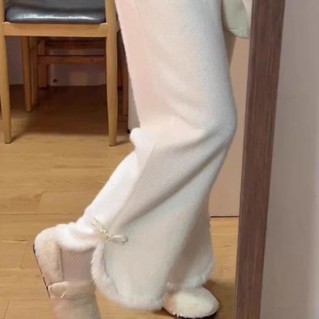 秋冬毛茸茸米白色襯褲旗袍漢服連衣裙內搭外穿軟糯百搭保暖闊腿褲