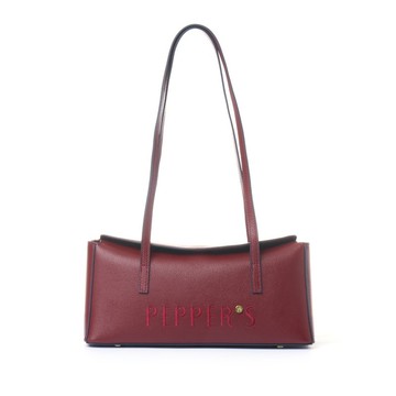 PEPPER'S | 壓蓋長型肩背法棍包 - 暗紅色/簡約黑
