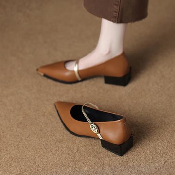 真皮法式小羊皮低跟絕美尖頭單鞋女春秋2025今年流行時尚氣質秋鞋