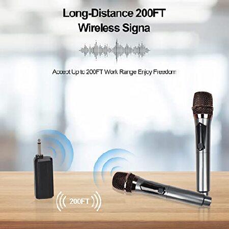 Wireless Microphone, UHF Dual Cordless Metal Dynamic Mic System with Rechargeable Receiver, for Karaoke, Church, Speech, Wedding, Party Singing,Class(