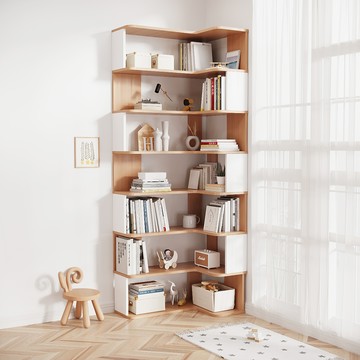 【樂樂】L型轉角簡約實用書架雙色7層90x60(實木書架 層架 置物架 收納架)原木+白色 七層90*60