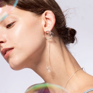 SLOW ROVER｜氣泡星雲 泡泡小耳環-純銀 - 泡泡小耳環一對