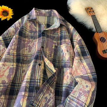 【夏季爆款】長袖格子襯衫男鞦季青少年潮流寬鬆休閒外套A166-C701-特P40控79