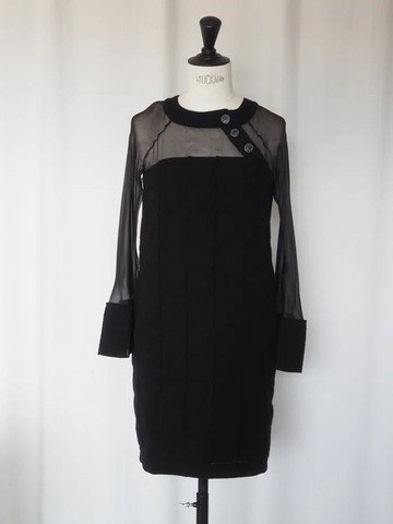 CHANEL 縷空拼接洋裝 香奈兒 絲綢拼接 黑色 古董級