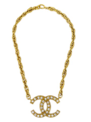 CHANEL Pre-Owned - 1980-1990s CC chain pendant necklace - women - Gold Plated/Rhinestone - One Size