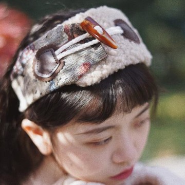 本守造原創手工寬邊發帶羊羔絨羊角扣小熊保暖日本日韓日系秋冬0W