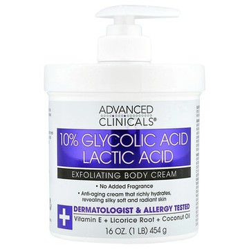 Advanced Clinicals, 10% 乙醇酸乳酸去角質身體霜，16 盎司（454 克）