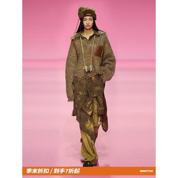 【秀款】DNT/韓火火 街頭POLO領大皮標流蘇毛衣寬松厚實翻領秋冬