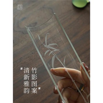 野里花間【景筠】高硼硅玻璃茶則竹影紋樣泡茶分茶器茶道功夫配件