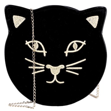 Charlotte Olympia KITTY 天鵝絨貓咪鍊帶包(黑色)