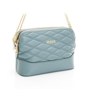 BERNIS 羊皮系列 雙拉鍊甜心斜背包 包包藍 立體剪裁