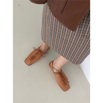 小池在首爾2023春夏新款單鞋女方頭系帶軟皮小皮鞋復古風踩腳兩穿