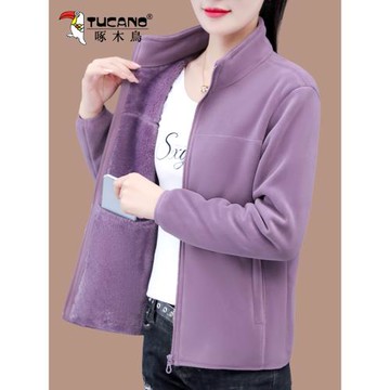 啄木鳥搖粒絨外套女秋冬2025新款中年媽媽加絨加厚抓絨衣女士衛衣