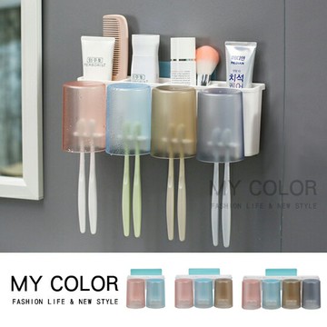 洗漱套裝 收納架 置物架 杯套架 洗漱架 免打孔 類IKEA套裝 掛牙刷 杯子 北歐風 沐浴用品 保養品 情侶 一家三口 四口 多功能牙刷架 ♚MY COLOR♚【Q159】