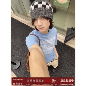 longroad 美式復古噴印字母設計水洗短袖t恤男女情侶創意寬松上衣