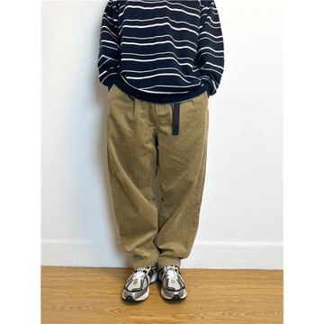 日系Cityboy復古秋冬CHINO重磅燈芯絨男直筒寬松廓形腰帶休閑長褲