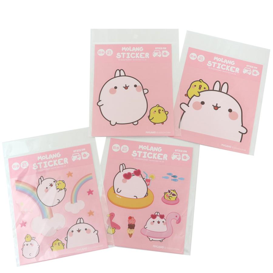 どこでもステッカー 4種セット MOLANG モラン 防水・UV加工 ネットショップセット ステッカー カー用品 防水加工 ＵＶ加工 メール便可