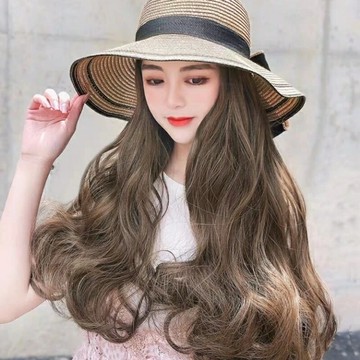 【巴黎精品】現貨+預購 女帽子假髮長假髮透氣假髮片輕量隱形增髮量假髮接髮-時尚捲髮大簷草帽3色a1bw6