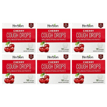 Herbion Naturals, Cough Drops, Cherry, 6 Packs, 18 Drops Each