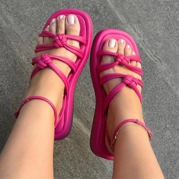 大碼外穿厚底編織沙灘涼鞋女鞋women flat sandals big yards 43