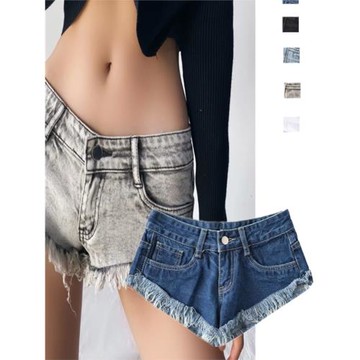 歐美性感辣妹超短牛仔褲ins高街熱辣做舊毛邊低腰露臀短褲熱褲潮