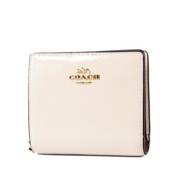 COACH 漆皮對開拉鍊袋短夾-珠光白