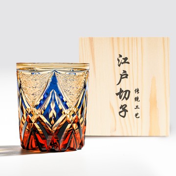 FREED 【BRAVOMART HOME】日式江戶切子 琥珀藍光塔手工切割威士忌杯