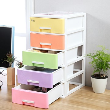 塑料桌面收納盒抽屜式化妝品A4紙儲物盒辦公室雜物文件收納柜彩色