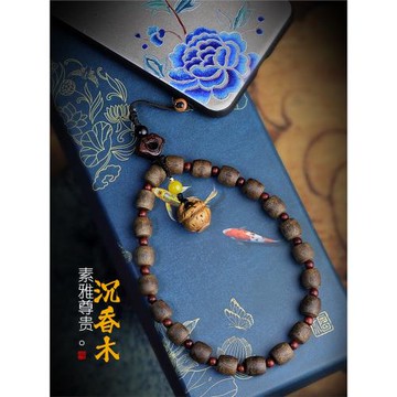 原創高檔手機鏈掛繩短款掛手腕沉香木淡香鑰匙扣玉石手把件掛吊繩