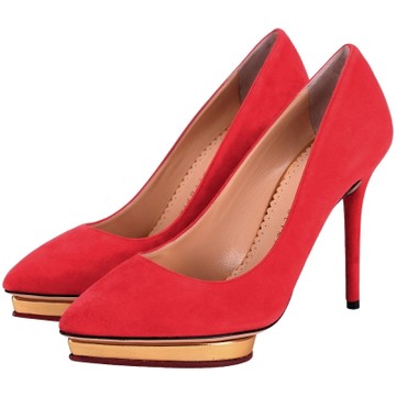 Charlotte Olympia Debbie 麂皮心型底台設計細跟鞋(紅色)