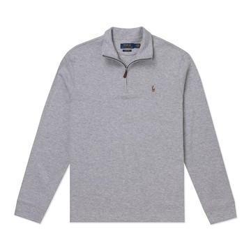 RALPH LAUREN POLO 熱銷刺繡小馬立領半拉鍊大學T恤-灰色