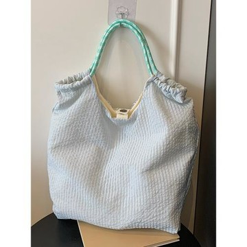 韓版新品文藝褶皺感慵懶風手提托特包女時尚小清新甜美大容量布包