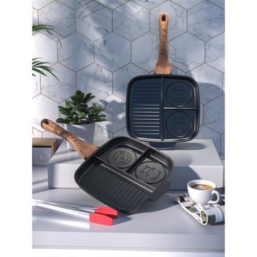 麥飯石多格煎鍋牛排鍋分格不粘鍋方形條紋多功能專用早餐鍋三合一