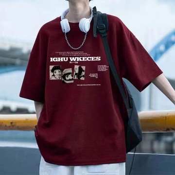 復古紅色潮牌夏季美式印花寬鬆短袖男上衣港風半袖百搭韓版ins1/2