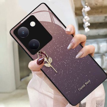 適用vivoY100手機殼V2313A維沃y100一百5G新款玻璃郁金香潮牌氣質輕奢花朵簡約可愛情侶精孔高顏值精孔簡約