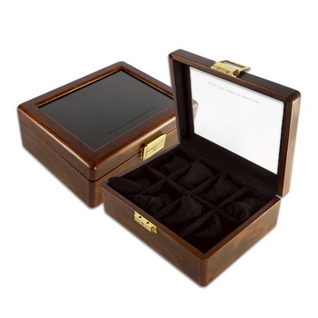 8格手錶收藏盒 配件收納 方型扣鎖 金絲柚木 腕錶收藏盒 實木質感 - 棕x黑色 ＃854-A08-LLWB816-BK