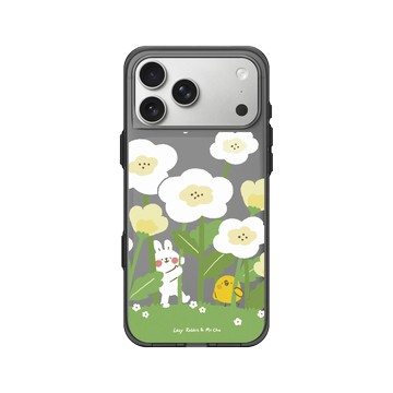 iPhone 17 Pro Max Clear (相機按鈕) 酷墨灰 - 懶散兔與啾先生 Lazy Rabbit and Mr.Chu - 花叢間