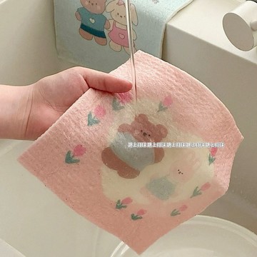 🌸廚房好物🌸  卡通洗碗布 天然木漿棉 不沾油 質地柔軟 吸水幹濕兩用 洗碗海綿 洗碗棉 去油汙抹布 百潔布