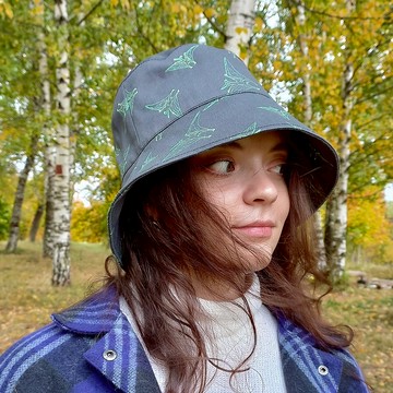 印有恐龍圖案的棉質漁夫帽。夏日遮陽帽。帶有翼龍圖案的漁夫帽。