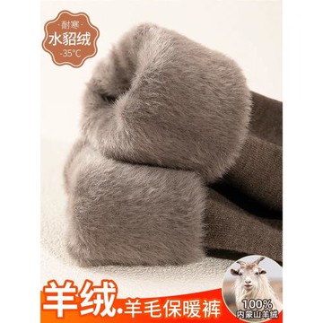 DGVV羊絨褲男女冬季加絨加厚保暖褲高腰修身一體絨針織羊毛褲棉褲