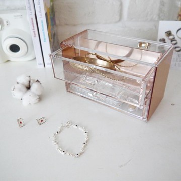 目喜生活｜可堆疊桌上型小抽屜 兩抽 - 玫瑰金色