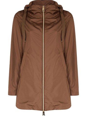 Herno - pleated-back zip-up coat - women - Polyester - 44 - Brown
