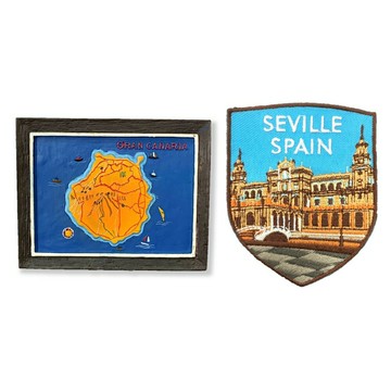 西班牙 大加納利群島磁鐵冰箱貼+西班牙 塞維利亞臂章【2件組】特色3D磁鐵 創意地標磁鐵 立體冰箱貼 神秘力量 旅遊伴手禮
