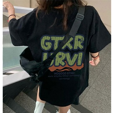 【Veee】100%純棉 t恤 女生衣服 夏天衣服 显瘦上衣 印花 t恤 短袖t恤 歐美上衣 長版上衣 ins 風 寬鬆