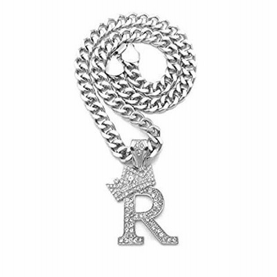 BLINGFACTORY Hip Hop White Gold PT Iced Alphabet Crowned R Pendant & 9mm 18