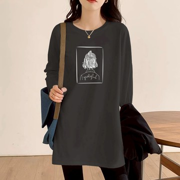 中大尺碼 上衣 純棉女孩印花中長款長袖上衣【074572】DEC25｜3色 19LADY〔現貨〕