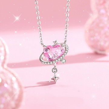 【巴黎精品】現貨+預購 925純銀項鍊鋯石吊墜-心動效應璀璨粉鋯女飾品a1cj33
