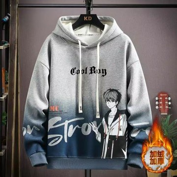 秋冬季連帽衛衣男孩加絨加厚青少年初中高中學生大童潮流帥氣男裝