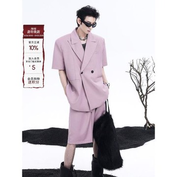 STARTEXCEEDEND 黑色短袖西服外套男士寬松雙排扣簡約百搭痞帥