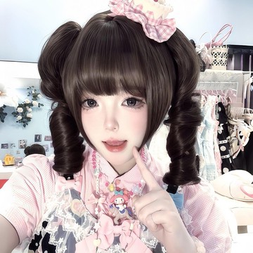 髮飾館🥇假髮女羅馬捲抓夾款需打理lo娘齊劉海洛麗塔蘿莉長捲髮雙馬尾頭套自然 逼真 造型裝扮 修飾臉型 新款 增加髮量